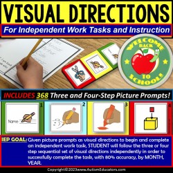 Autism Visual Directions Picture Symbol Prompts for Independent Work Tasks